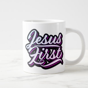 Grande Tasse Jésus rose et pourpre d'abord