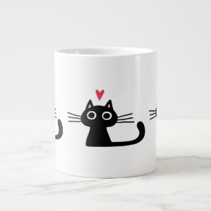 Grande Tasse Joli chat noir avec cœur Valentine de chaton clas