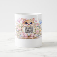 Joli code QR personnalisé chat pastel rose floral