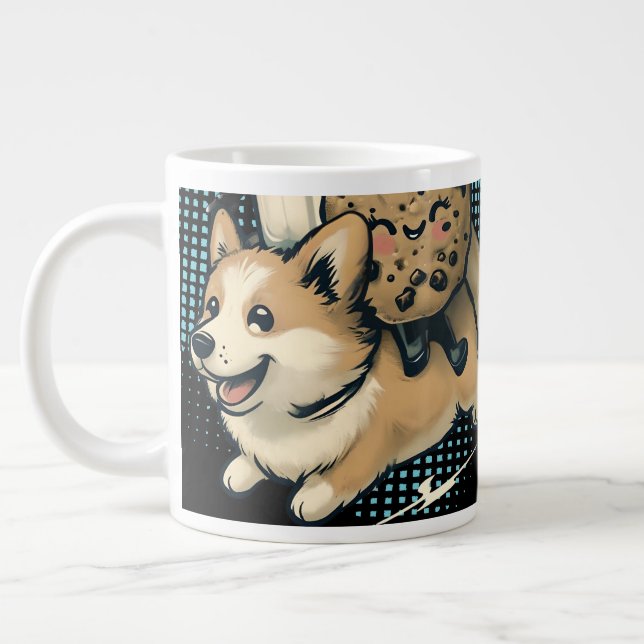 Grande Tasse Joli corgi heureux chiot lait et biscuits (Gauche)