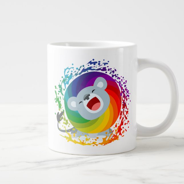 Grande Tasse Joli dessin arc-en-ciel Lion blanc (Droite)