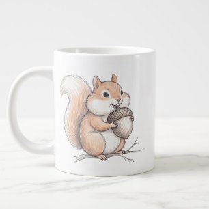 Grande Tasse Joli Écureuil au Crayon avec un Gland Café Dessiné