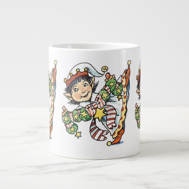 Grande Tasse Joli Elf Dancing, Caricature rétro de Noël (Devant)