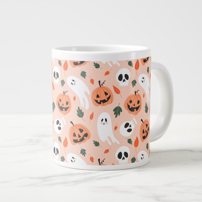 Grande Tasse Joli Jack-O-Lanterne et Motif fantôme (Devant droit)