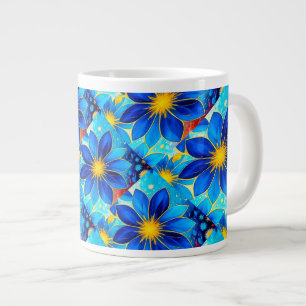 Grande Tasse Joli Motif de Fleurs Bleues