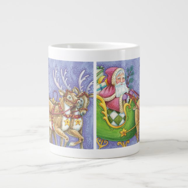 Grande Tasse Joli Père Noël de dessin animé de Noël Traîneau Re (Devant)