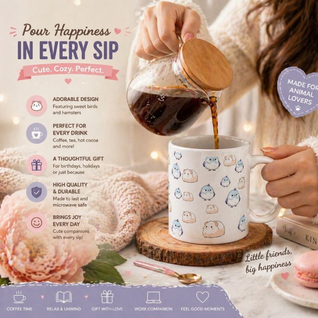Grande Tasse Jolis Oiseaux et Cochons d'Inde Kawaii.Vibrations  (Créateur téléchargé)