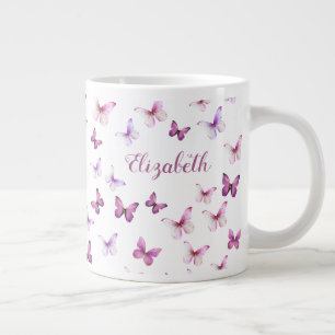 Grande Tasse Jolis Papillons Roses Nom Personnalisé