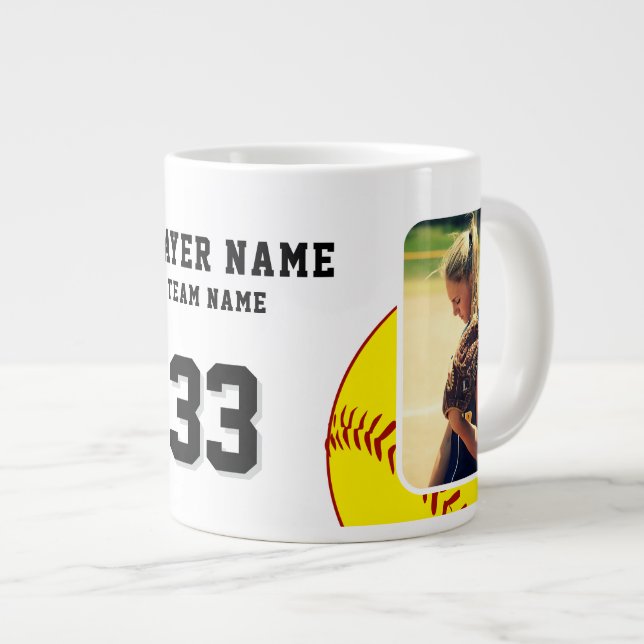 Grande Tasse Joueuse de softball Nom Numéro Équipe 2 Photos (Devant droit)