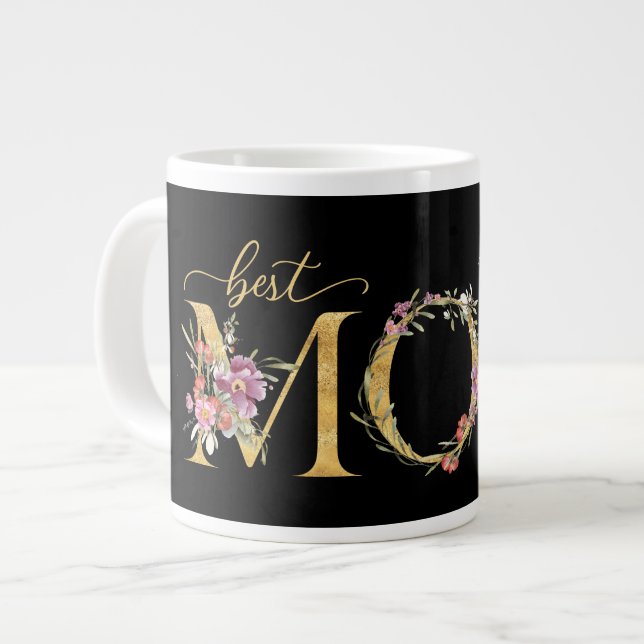 Grande Tasse Jour des mères décoratives Florales MOM meilleur j (Devant gauche)