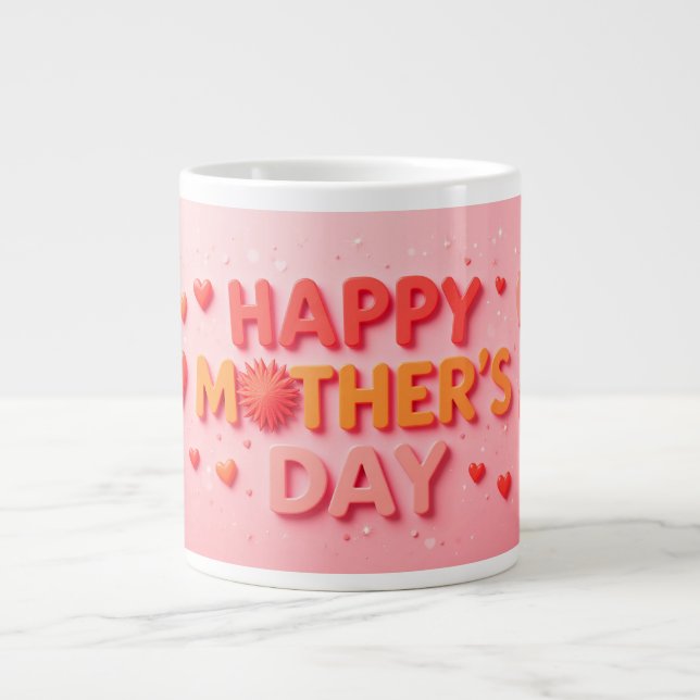 Grande Tasse Joyeuse fête des Mères avec des cœurs (Devant)