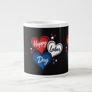 Grande Tasse Joyeuse Fête du Travail Cœurs Patriotiques Rouge B