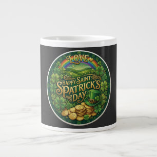 Grande Tasse Joyeuse Saint-Patrick Amour Cœur Arc-en-Ciel Shamr