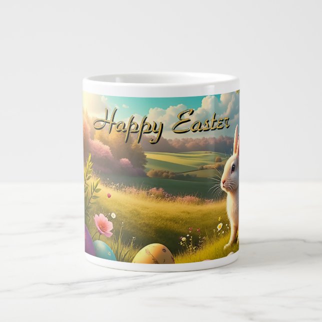 Grande Tasse Joyeuses Pâques dans un paysage printanier (Devant)