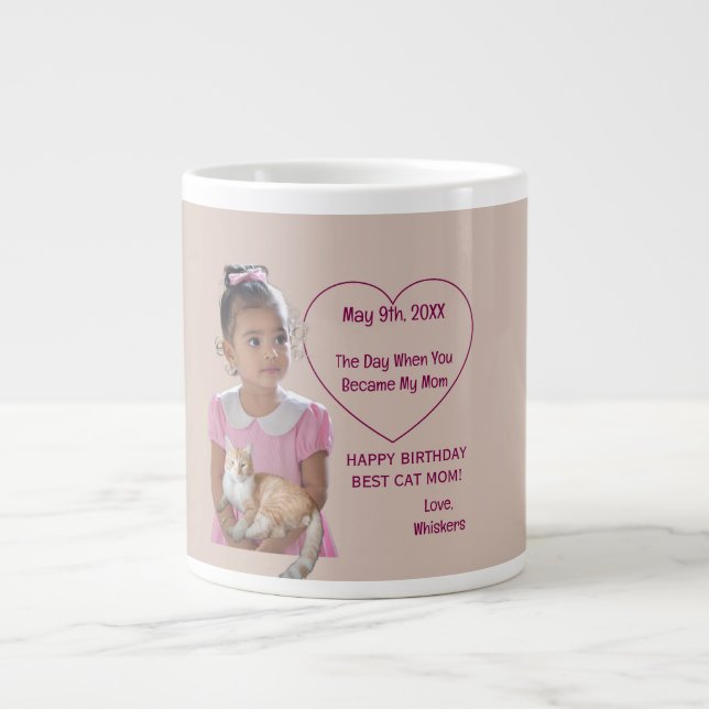 Grande Tasse Joyeux Anniversaire Photos Chat & Maman  (Devant)