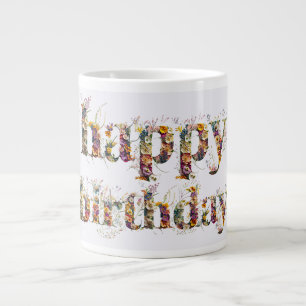 Grande Tasse Joyeux Anniversaire texte décoratif fleurs sauvage