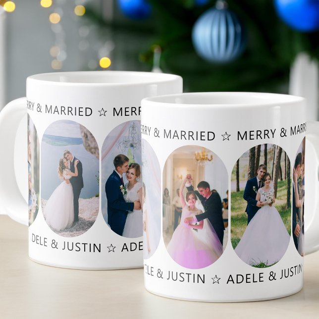 Grande Tasse Joyeux et marié 6 forme de Lozenge arrondie photo (Giant photo mug for Merry & Married couples and newlyweds - Rounded Lozenge Photo Collage collection)