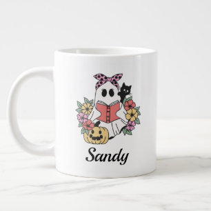 Grande Tasse Joyeux Halloween floral mignon fantôme monogramme 