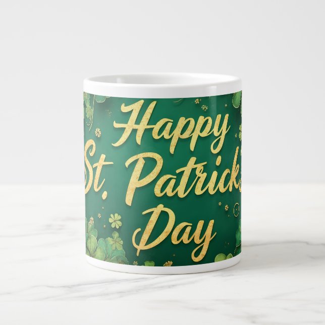 Grande Tasse Joyeux jour de la Saint-Patrick motif trèfle (Devant)
