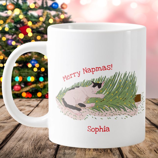 Grande Tasse Joyeux Napmas ! Chat amusant contre arbre de Noël (Créateur téléchargé)