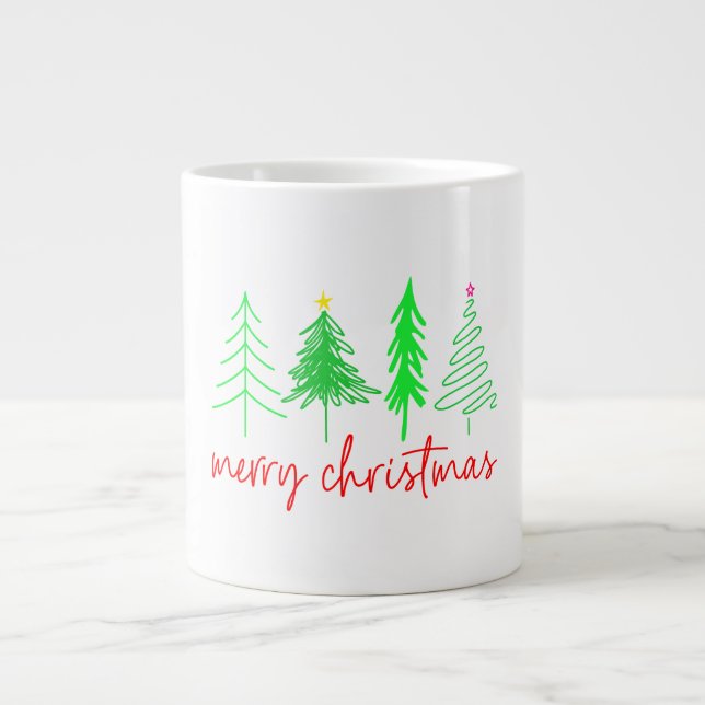 Grande Tasse Joyeux Noël - 4 Arbres (Devant)