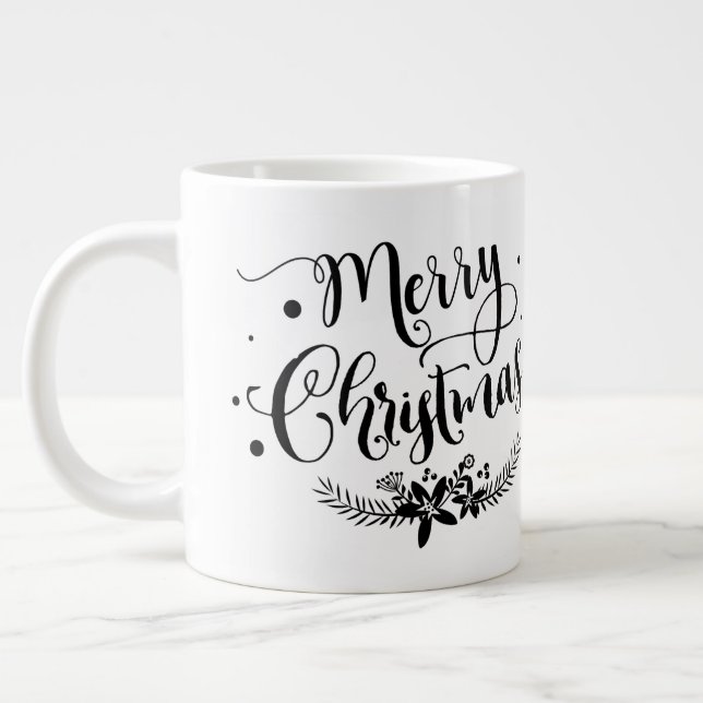Grande Tasse Joyeux Noël avec Fleurs/Citation de Noël /Mug (Gauche)