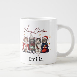 Grande Tasse Joyeux Noël Chats Mignons Personnalisé
