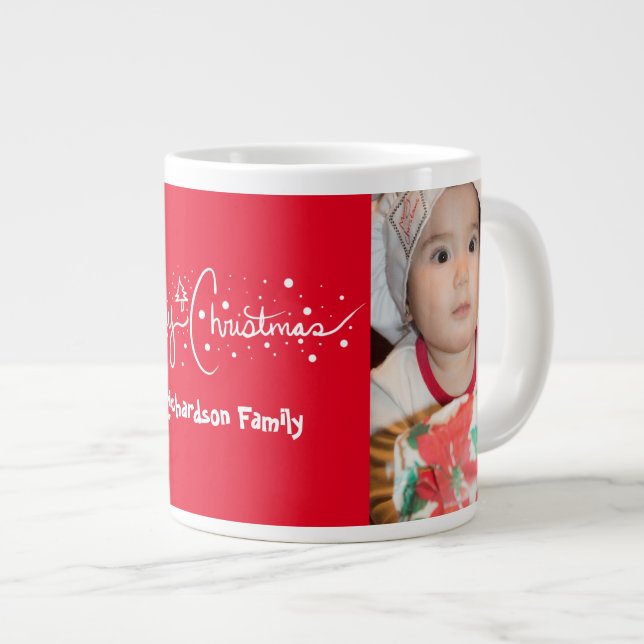 Grande Tasse Joyeux Noël écriture manuscrite neige (Devant droit)