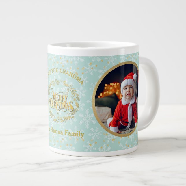 Grande Tasse Joyeux Noël et amour, grand-mère | Deux photos (Devant droit)