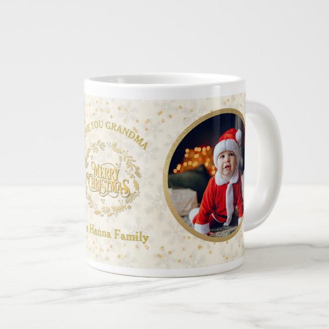 Grande Tasse Joyeux Noël et amour, grand-mère | Deux photos (Devant droit)