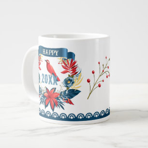Grande Tasse Joyeux Noël et Bonne Année ! Oiseau Rouge