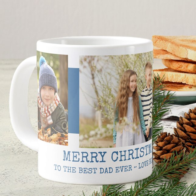 Grande Tasse Joyeux Noël Meilleur papa Ever 3 Photo Bleu (Créateur téléchargé)