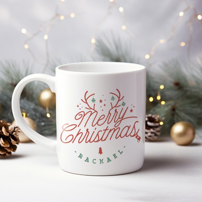 Grande Tasse Joyeux Noël Personnalisé Rindeer Antlers (Merry Christmas Personalized Reindeer Antlers Giant Coffee Mug)