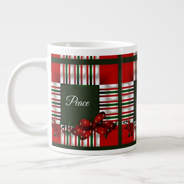 Grande Tasse Joyeux Noël Rouge Vert Plaid (Gauche)