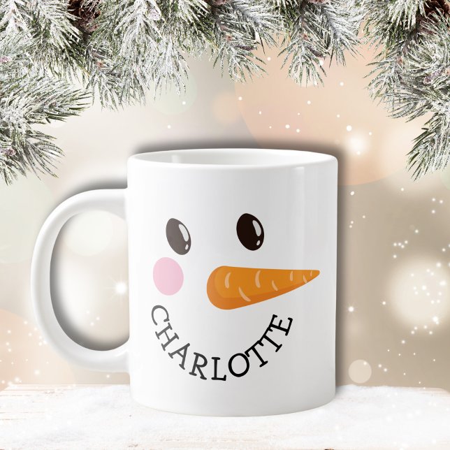 Grande Tasse Joyeux Snowman visage personnalisé Nom cadeau de v (Happy Snowman Face Custom Name Holiday Gift Jumbo Giant Coffee Mug)