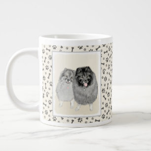 Grande Tasse Keeshond Maman et Son Peinture - Art Chien origina