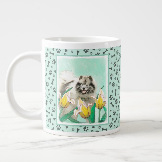 Grande Tasse Keeshony in Tulips Peinture mignonne Original Chie (Gauche)