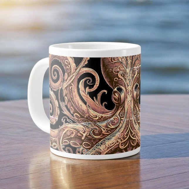 Grande Tasse Kraken Steampunk Octopus Ornate Gold et Noir (Créateur téléchargé)