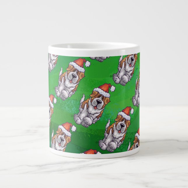 Grande Tasse La mignonne St Bernard en Motif Casquette sur Vert (Devant)