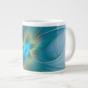 Grande Tasse La petite fleur fractale moderne bleu or Beauty