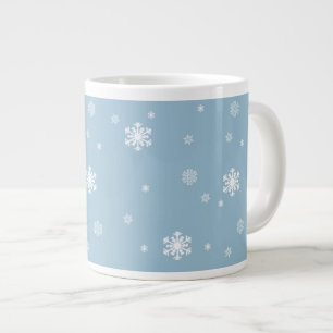 Grande Tasse Laisser la neige, Motif de flocons sur le bleu, hi