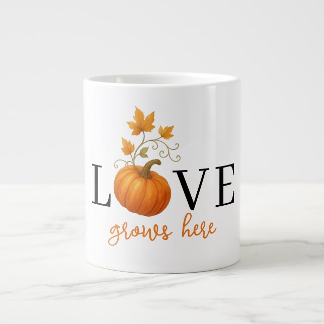 Grande Tasse L'AMOUR grandit ici | Lettres citrouilles Automne (Devant)