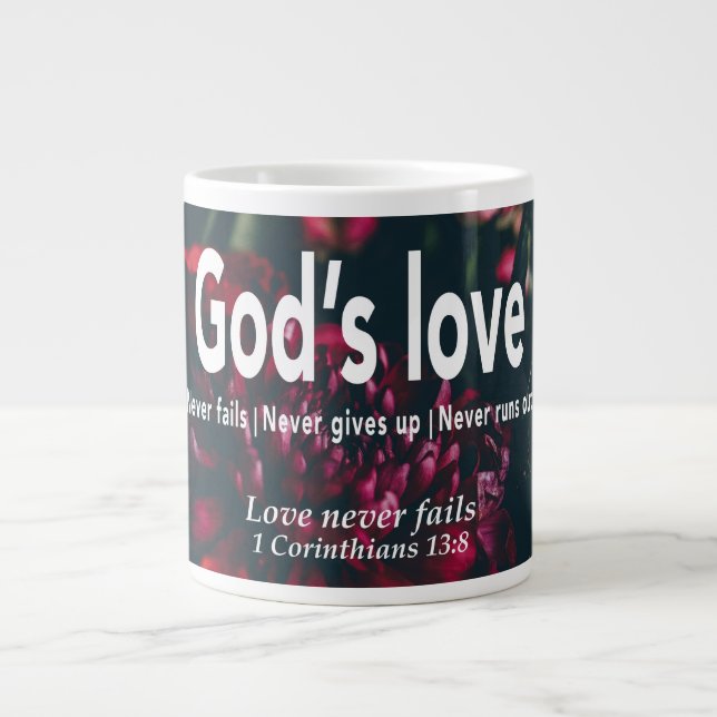 Grande Tasse L'AMOUR N'ÉCHEC JAMAIS Christian Personnalisé Flor (Devant)