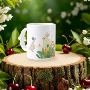 Grande Tasse Lapin et Oiseau de Whimsical en Fleur - Plage de p