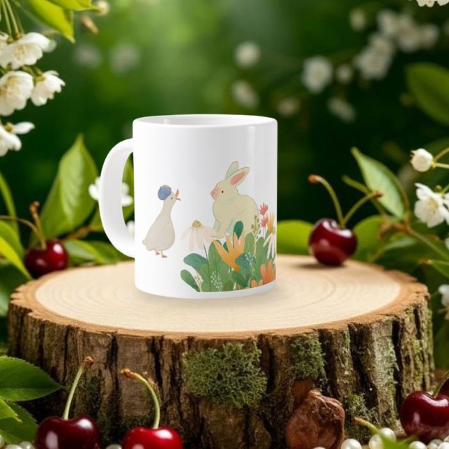 Grande Tasse Lapin et Oiseau de Whimsical en Fleur - Plage de p (Créateur téléchargé)