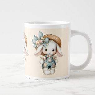 Grande Tasse Lapin mignon en salopette avec chapeau de paille e