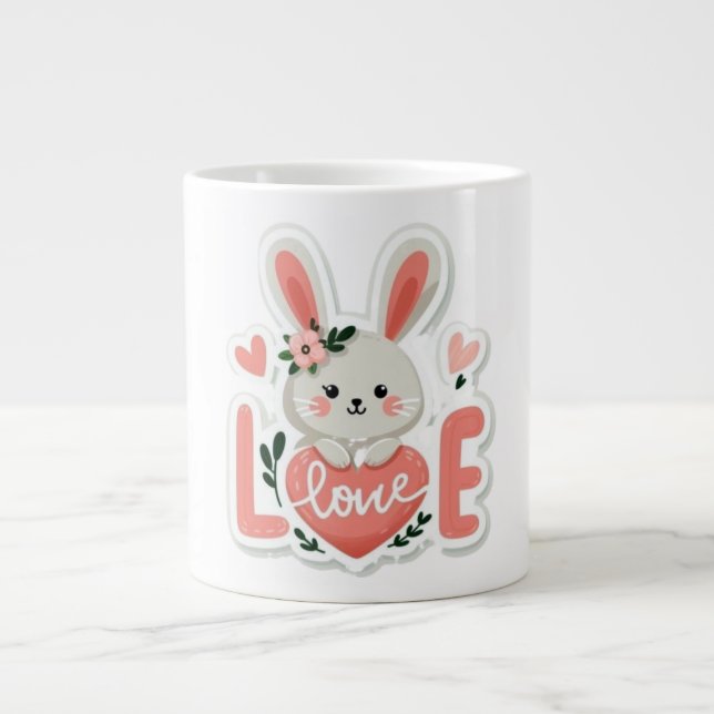 Grande Tasse Lapin tenant un cœur (Devant)