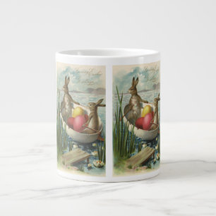 Grande Tasse Lapins de Pâques vintage dans un bateau avec des œ