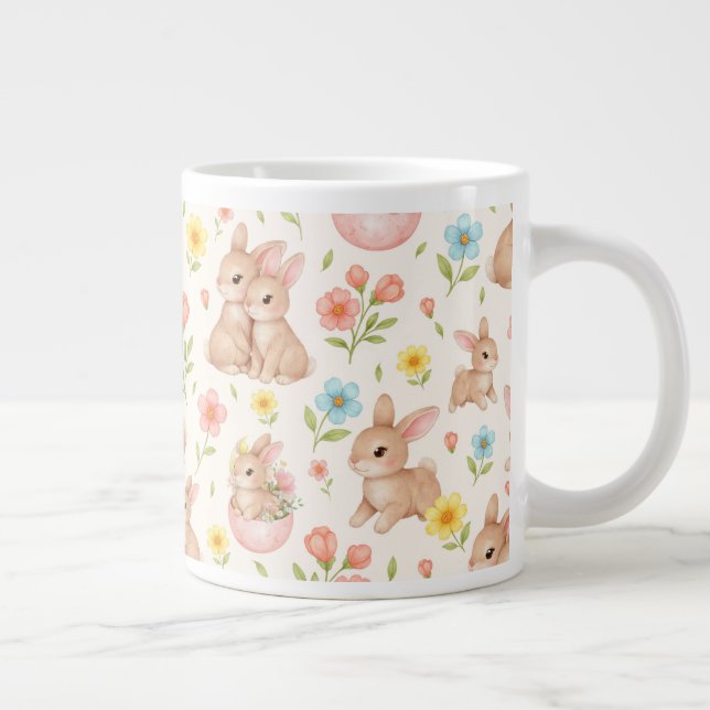 Grande Tasse Lapins Mignons et Motif de Fleurs (Droite)