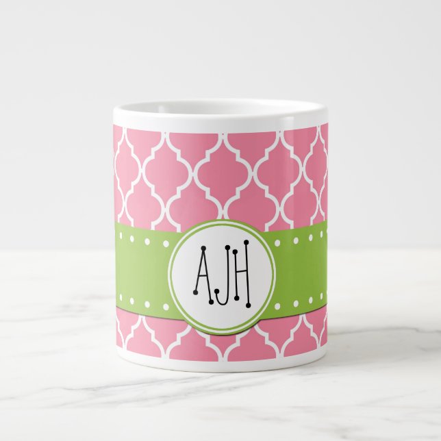 Grande Tasse Latticwork rose, Quatrefoil, Trellis, Monogramme (Devant)